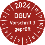 Prüfplakette 2024 DGUV Vorschrift 3 geprüft, Folie, Ø 15 mm, 10 Stück/Bogen 