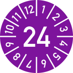 Prüfplakette Jahr 24 mit Monaten, violett, Folie, Ø 10 mm, 10 St./Bo. 