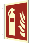 Fahnenschild Feuerlöscher ISO 7010, Alu, nachleucht., 160-mcd, 300x300 mm 