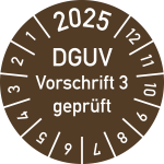 Prüfplakette 2025 DGUV Vorschrift 3 geprüft, Folie, Ø 15 mm, 10 Stück/Bogen 