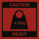 Caution Heavy + 15 kg, Papier, 100x100 mm, 1000 Stück/Rolle 