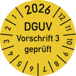 Prüfplakette 2026 DGUV Vorschrift 3 geprüft, Folie, Ø 15 mm, 10 Stück/Bogen 