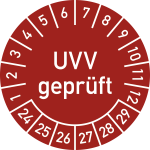 Prüfplakette UVV geprüft 2024 - 2029, Folie, Ø 30 mm, 10 Stück/Bogen 