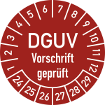 Prüfplakette DGUV Vorschrift geprüft, 2024-2029, Folie, Ø 25 mm, 10 Stück/Bogen 