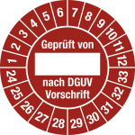 Prüfplakette Geprüft...DGUV Vorschrift, 2024-2033, Folie, Ø 25 mm,10 Stück/Bogen 