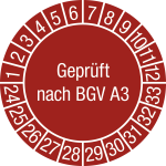 Prüfplakette Geprüft nach BGV A3 2024 - 2033, Folie, Ø 30 mm, 10 Stück/Bogen 
