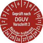 Prüfplakette Geprüft nach DGUV V3 ..., 2024-2029, Folie, Ø 25 mm, 10 Stk./Bog. 