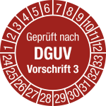 Prüfplakette Gepr. n. DGUV Vorsch.3, 2024-2033,Dokumentenfolie, Ø 20mm,10St./Bo. 