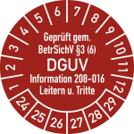Prüfplakette Geprüft...BetrSichV...DGUV,2024-2029,Dokumentenf.,Ø20 mm,10 St./Bo. 