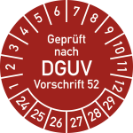 Prüfplakette Gepr. n. DGUV Vorsch. 52, 2024-2029,Polyesterfolie,Ø40mm, 10St./Bo. 