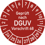 Prüfplakette Gepr. n. DGUV Vorsch. 68, 2024-2029,Polyesterfolie,Ø40mm, 10St./Bo. 