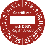 Prüfplakette Geprüft...DGUV Regel 100-500, 2024-2027, Folie, Ø 25 mm, 10 St./Bo. 