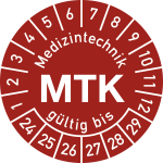 Prüfplakette Medizintechnik MTK 2024-2029, Polyesterfolie, Ø 30 mm, 10 Stk./Bog. 