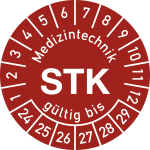 Prüfplakette Medizintechnik STK 2024-2029, Polyesterfolie, Ø 15 mm, 10 Stk./Bog. 