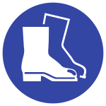 Fußschutz benutzen ISO 7010, Alu, Ø 200 mm 