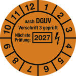 Prüfplakette nach DGUV,Nächste Prüfung, 2027,Dokumentenfolie,Ø 30 mm, 10 St./Bo. 