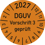 Prüfplakette 2027 DGUV Vorschrift 3 geprüft, Folie, Ø 15 mm, 10 Stück/Bogen 