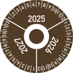Prüfplakette 3 Jahre 2025/2026/2027 mit Monaten, Folie, Ø 40 mm, 10 Stück/Bogen 