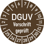 Prüfplakette DGUV Vorschrift geprüft, 2025-2030, Folie, Ø 25 mm, 10 Stück/Bogen 