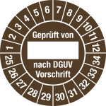Prüfplakette Geprüft...DGUV Vorschrift, 2025-2034, Folie, Ø 30 mm,10 Stück/Bogen 