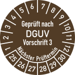 Prüfplakette Geprüft nach DGUV V3..., 2025-2030, Folie, Ø 20 mm, 500 Stück/Rolle 