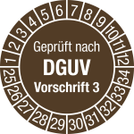 Prüfplakette Gepr. n. DGUV Vorsch.3, 2025-2034,Dokumentenfolie, Ø 20mm,10St./Bo. 