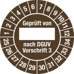Prüfplakette Gepr....DGUV Vorschrift3,2025-2034,Dokumentenfolie, Ø25mm,10St./Bo. 