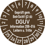 Prüfplakette Geprüft...BetrSichV...DGUV,2025-2030,Dokumentenf.,Ø20 mm,10 St./Bo. 