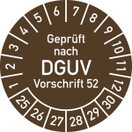 Prüfplakette Gepr. n. DGUV Vorsch. 52, 2025-2030,Polyesterfolie,Ø40mm, 10St./Bo. 