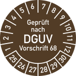 Prüfplakette Gepr. n. DGUV Vorsch. 68, 2025-2030,Polyesterfolie,Ø40mm, 10St./Bo. 