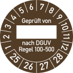 Prüfplakette Gepr....DGUV Regel100-500,2025-2028,Dokumentenfolie,Ø30mm,10St./Bo. 