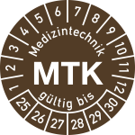 Prüfplakette Medizintechnik MTK 2025-2030, Polyesterfolie, Ø 15 mm, 10 Stk./Bog. 