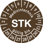 Prüfplakette Medizintechnik STK 2025-2030, Polyesterfolie, Ø 15 mm, 10 Stk./Bog. 