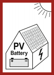 Hinweis auf eine PV-Anlage mit Batteriespeicher, Folie, 105x148 mm 