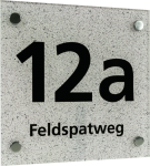 Hausnummernschild mit Straßenangabe, Acrylglas, Schrift schwarz, 200x200 mm 