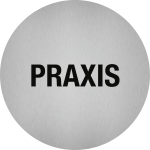 Piktogramm Praxis, Edelstahl, selbstklebend, Ø 50 mm 