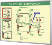Indiv. angef. Flucht- und Rettungsplan im Aluminiumrahmen, nachl., 1193x845 mm 