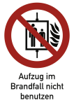 Aufzug im Brandfall nicht benutzen ISO 7010, Kombischild, Alu, 131x185 mm 