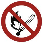 Feuer, offenes Licht und Rauchen verboten ISO 7010, Alu, Ø 100 mm 