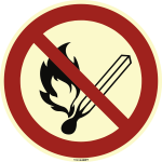 Feuer, offenes Licht u. Rauchen verboten ISO 7010, Alu, nachl., 160-mcd,Ø 200 mm 