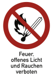 Feuer, offenes Licht und Rauchen verboten, Kombischild, Kunststoff, 210x297 mm 