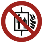 Aufzug im Brandfall nicht benutzen ISO 7010, Folie, Ø 50 mm, 10 Stück/Bogen 