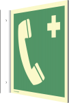 Fahnenschild Notruftelefon, ISO 7010, Kunststoff, nachl., 160-mcd, 200x200 mm 