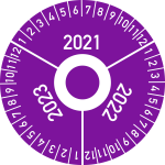 Prüfplakette 3 Jahre 2021/2022/2023 mit Monaten, Folie, Ø 40 mm, 10 Stück/Bogen 