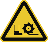 Warnung vor Fräswelle DIN 4844-2, Folie, 50 mm SL, 6 Stück/Bogen 