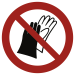 Benutzen von Handschuhen verboten ISO 7010, Folie, Ø 50 mm, 10 Stück/Bogen 