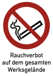 Rauchverbot Werksgelände ISO 7010, Kombischild, Alu, 210x297 mm 