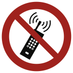 Eingeschaltete Mobiltelefone verboten ISO 7010, Alu, Ø 400 mm 