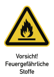 Vorsicht! Feuergefährliche Stoffe ISO 7010, Kombischild, Folie, 131x185 mm 