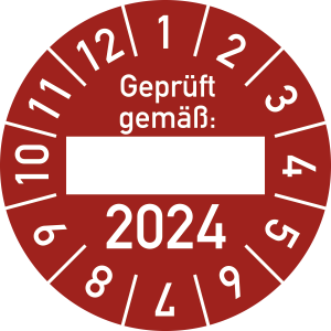 Prüfplakette Geprüft gemäß: 2024, Folie, Ø 30 mm, 10 Stück/Bogen 